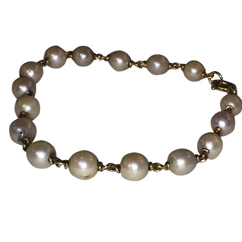 14 kt Gold Hand Made Natural Pearl Bead Bracelet